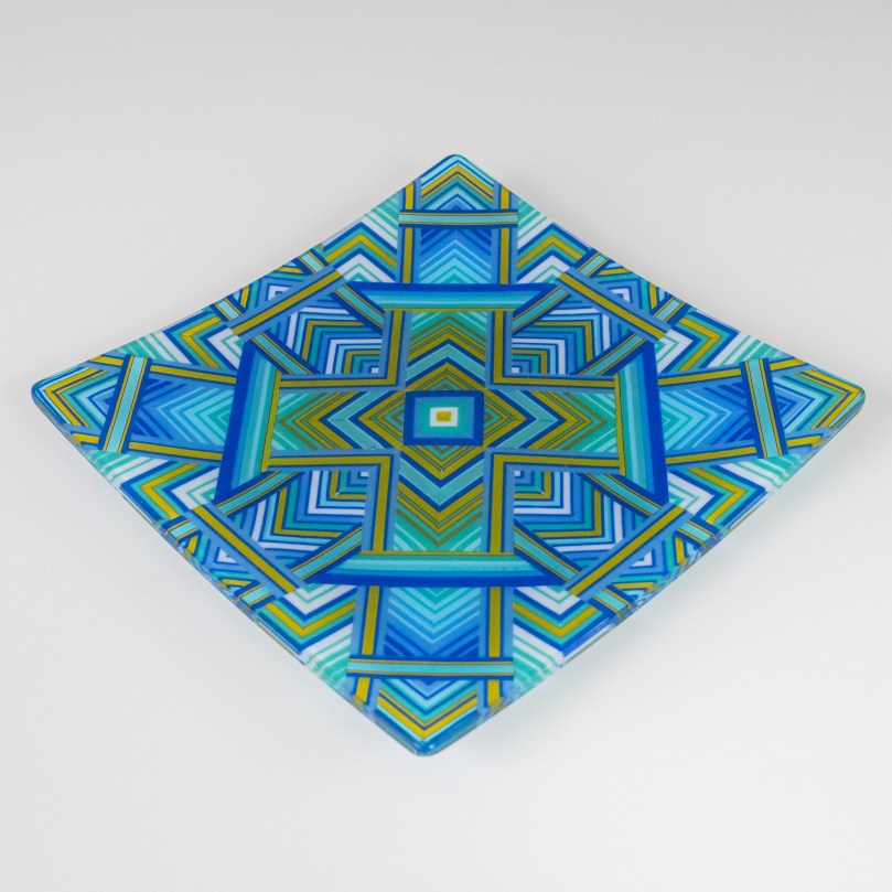 Geometric design in blues/greens (10x10")